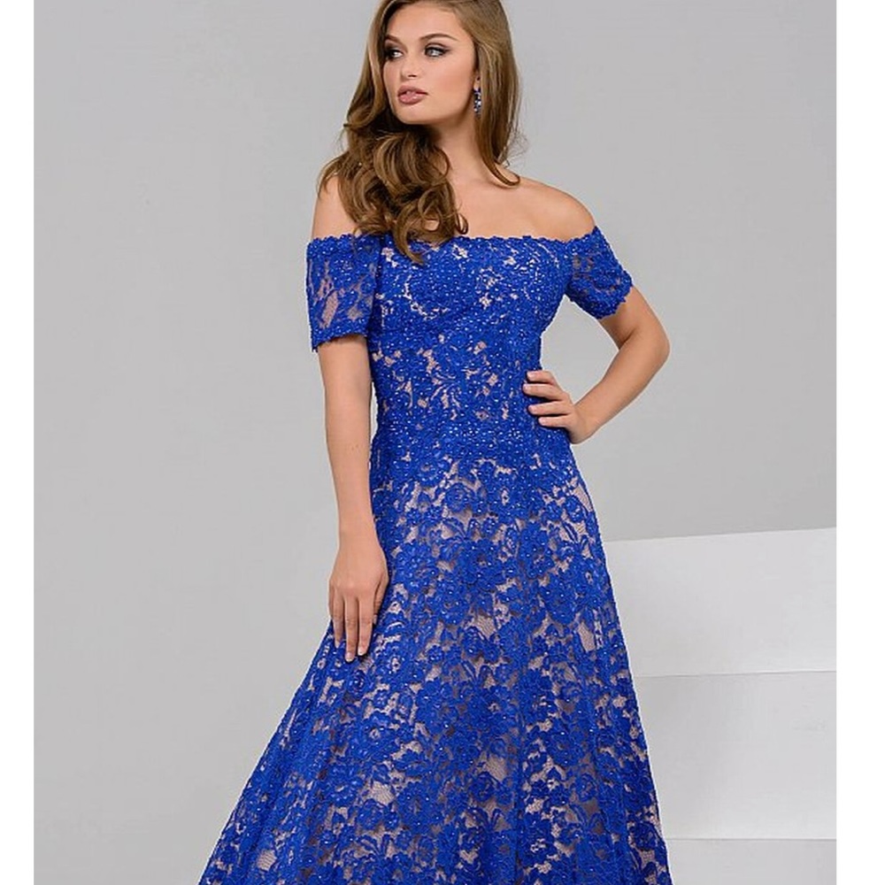 Jovani 42828 Royal Off Shoulder Lace Ballgown size 12